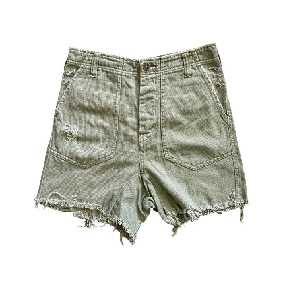 We The Free Shes a Legend Harem Shorts Sage Green Distressed Frayed Size 0 - Picture 2 of 9